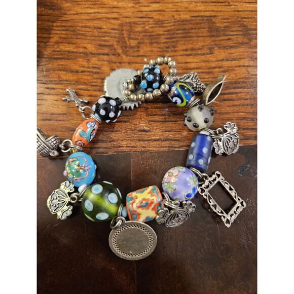 Vintage Danforth 1992 925 Sterling Silver Charms, Glass & Ceramic Moms Bracelet - Picture 3 of 10